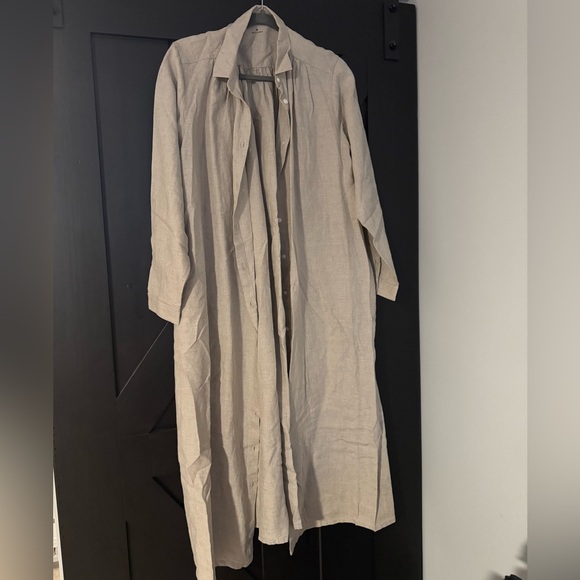 NWOT MUJI Womens 100% Linen Washed Long Sleeve Shirt Dress Unbleached - Picture 3 of 4